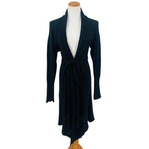 Vintage Black Textured Cashmere Blend Plunging V-Neck Maxi Cardigan Sweater Y2K